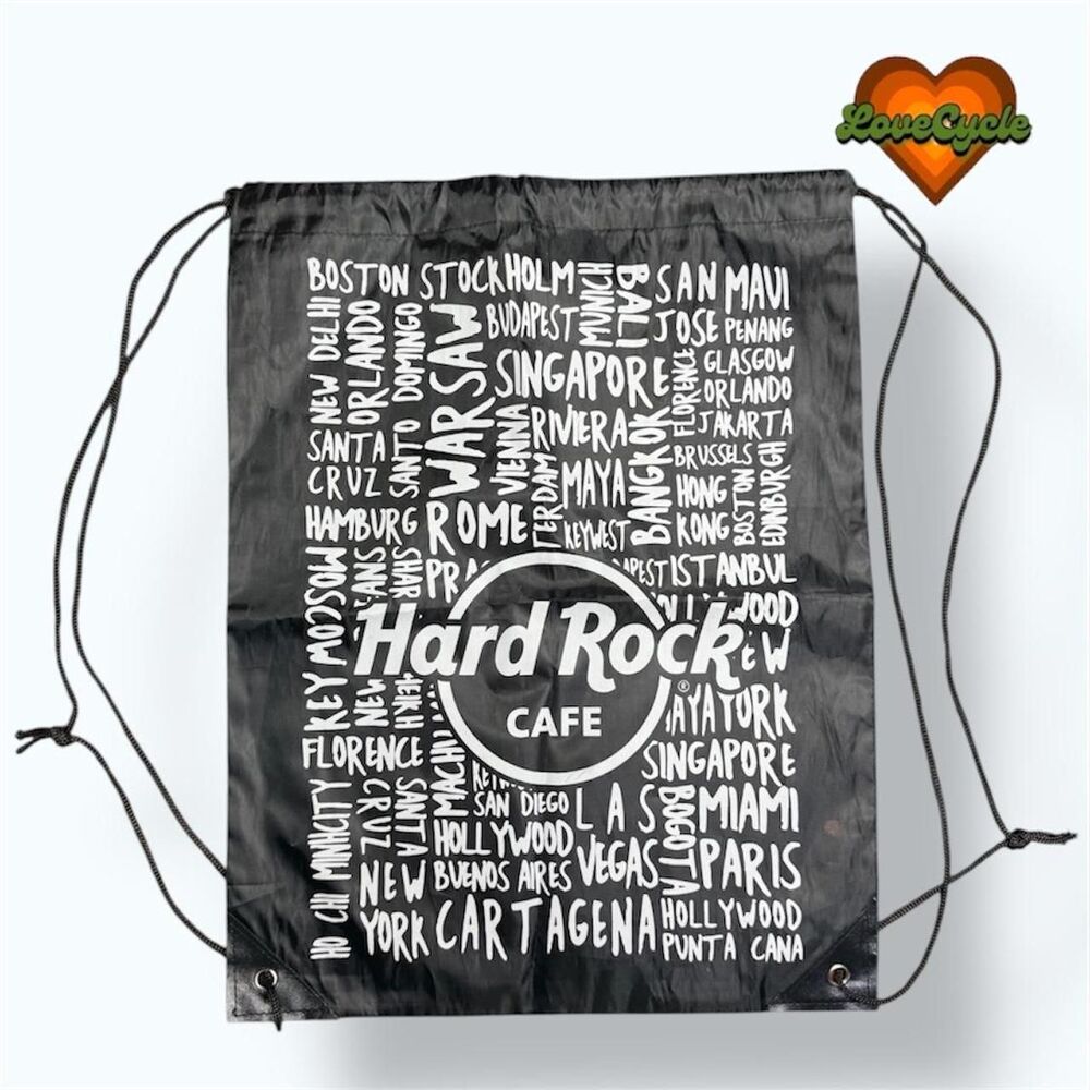 Unisex Hard Rock Cafe World Tour Black Drawstring Bag